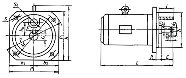 YDF-WF、YBDF-WF戶外防腐隔爆型閥門用三相異電動(dòng)機(jī)外形及安裝尺寸